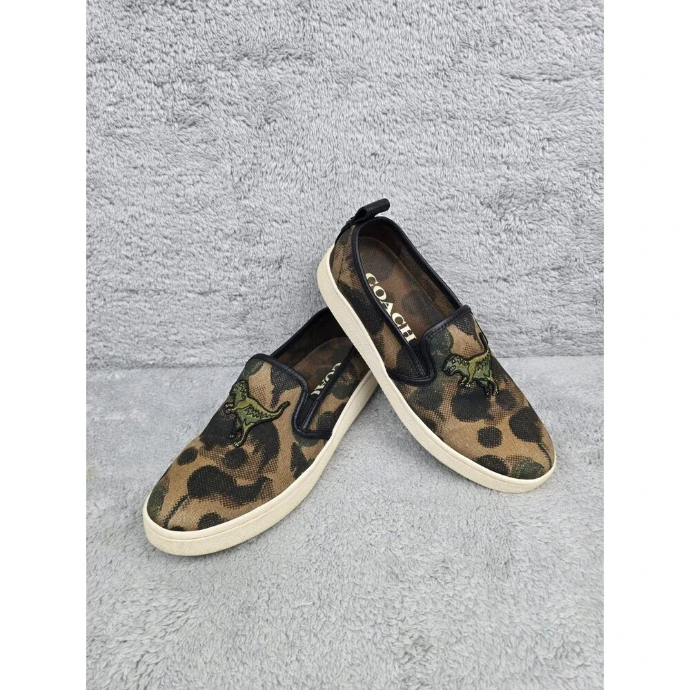 COACH C115 Rexy Dino Dinosaur Camo Slip On Sneakers Mens 8.5 G3864